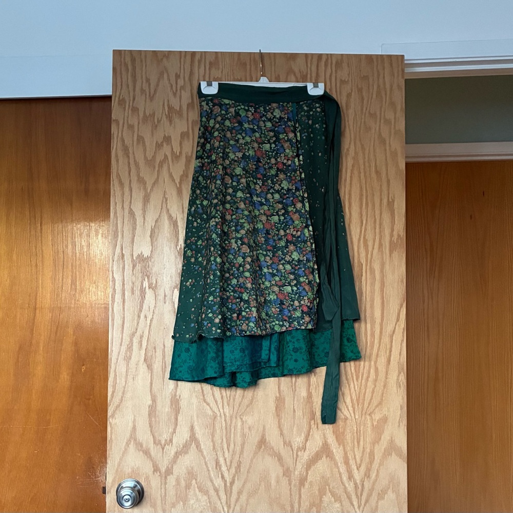 Silk Reversible Wrap Around Floral Skirt